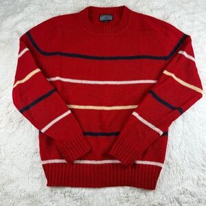 Land's End Vintage Shetland 100% Wool Women's Red Striped Knit Sweater Medium